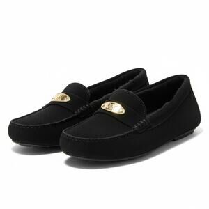 Michael Kors Leather Slippers Womens 10 M Black Moccasins Shearling Lined Comfy